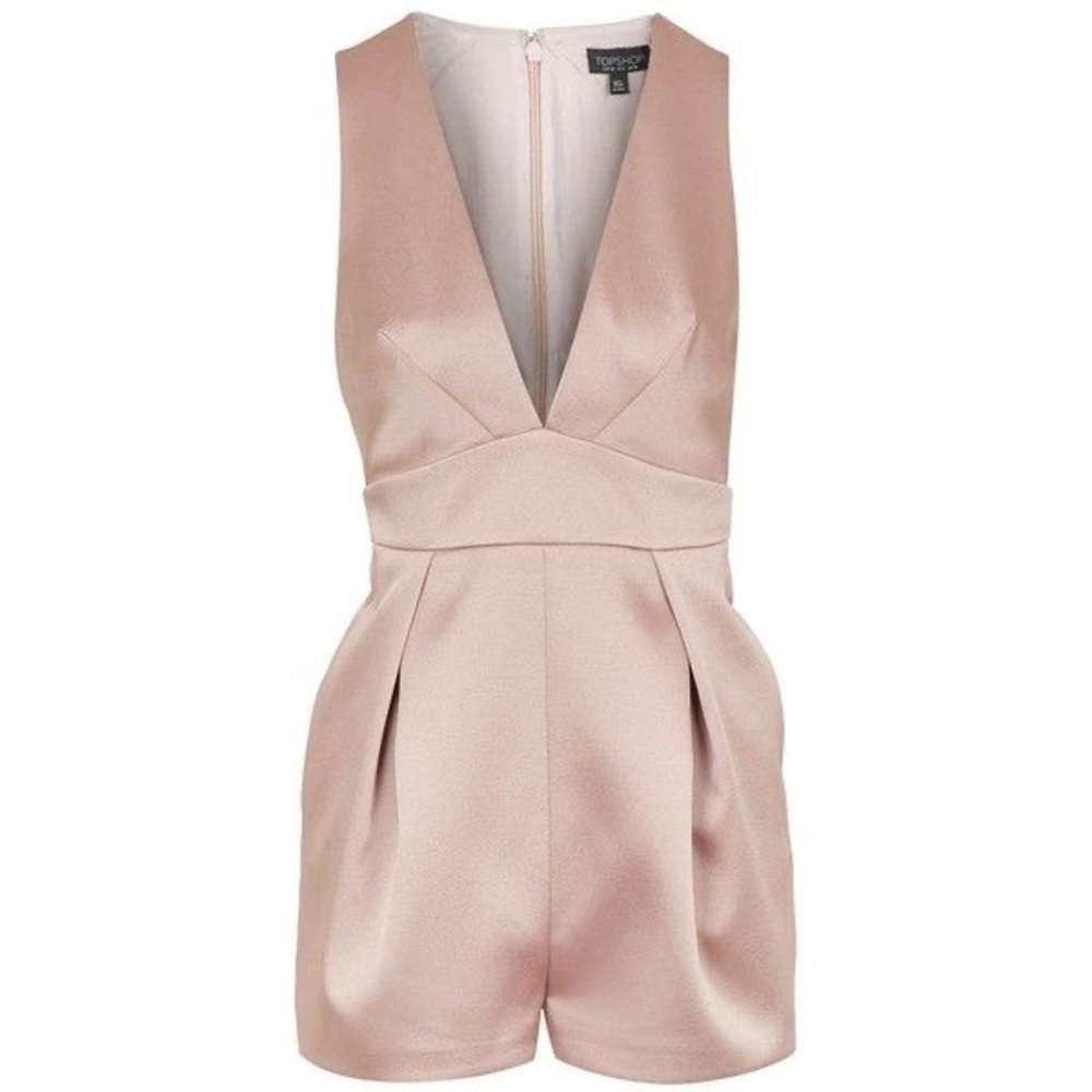 Topshop Satin Deep Plunge Neck Romper BLACK